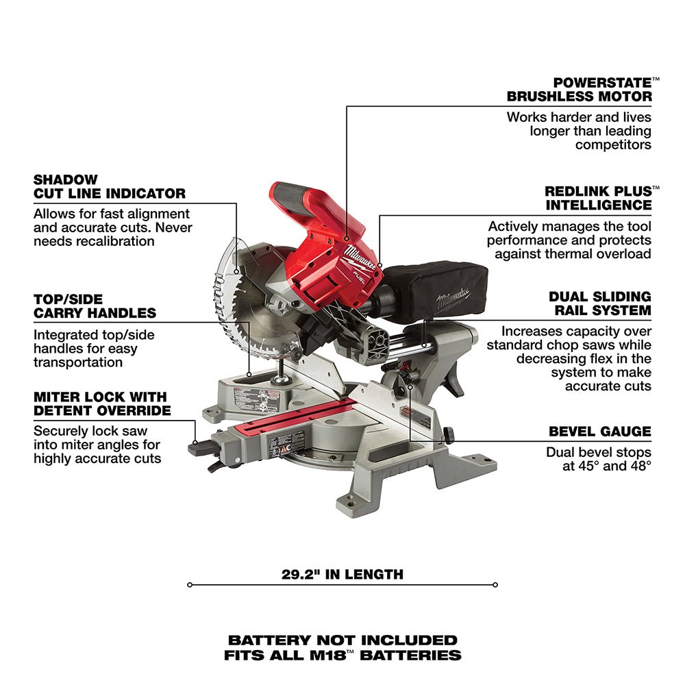 Milwaukee 2733-20 M18 FUEL 18V 7-1/4" Dual Bevel Sliding Miter Saw - Bare Tool - Image 6
