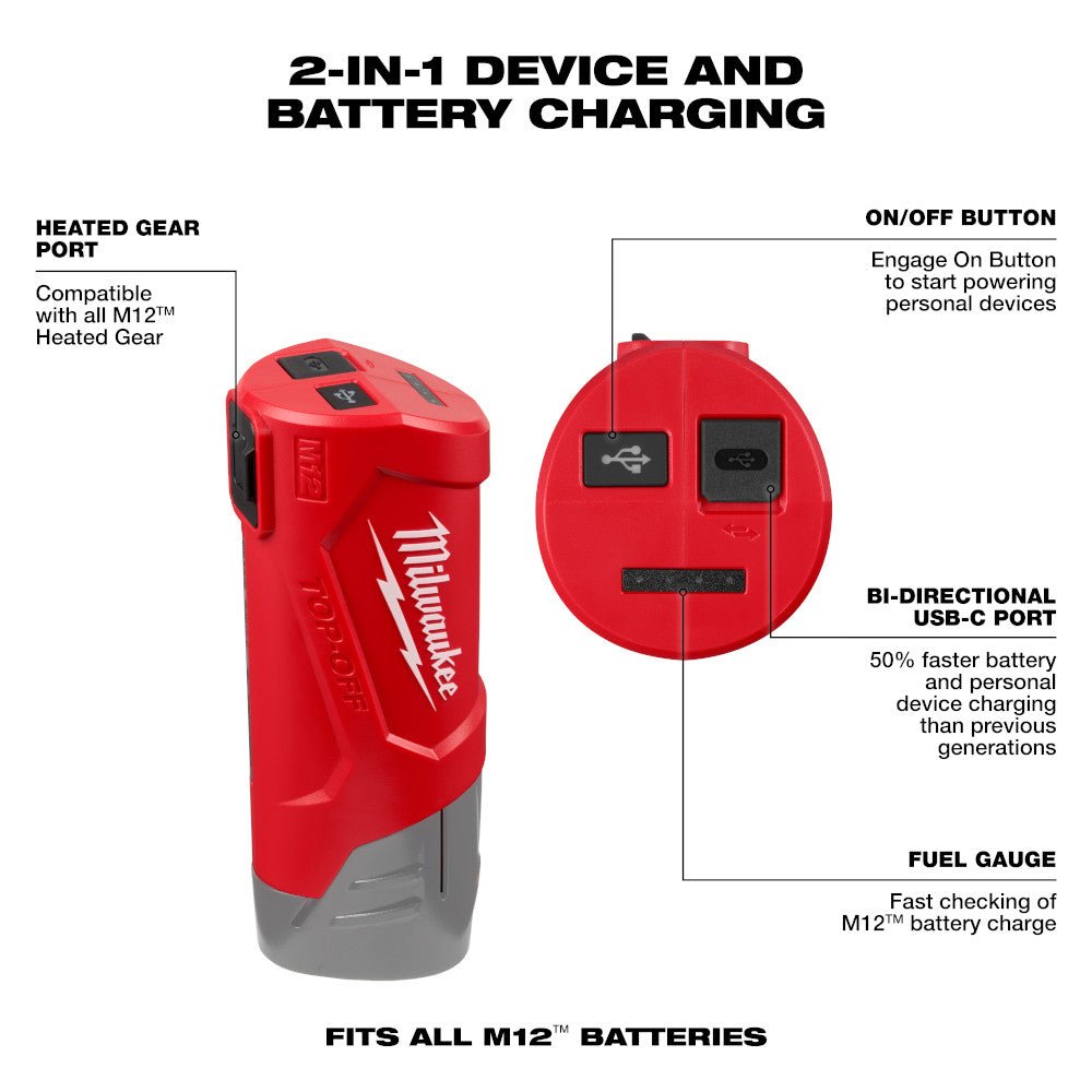 Milwaukee 48-59-1211 M12 12V TOP-OFF Compact Power Supply and Charger - Image 3