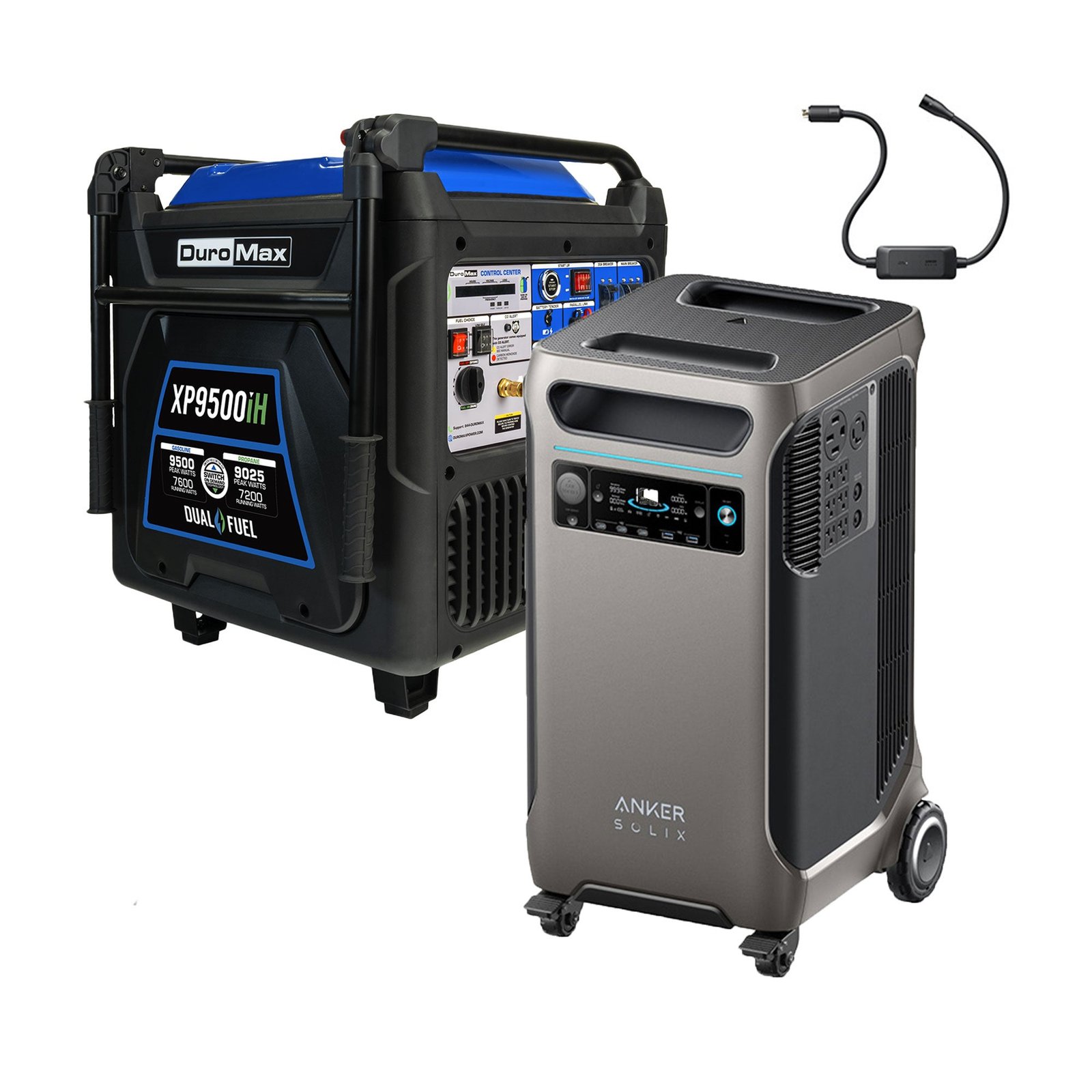 Duromax XP9500iH and Anker SOLIX F3800Plus+240V Generator Adapter with Transfer Switch Bundle