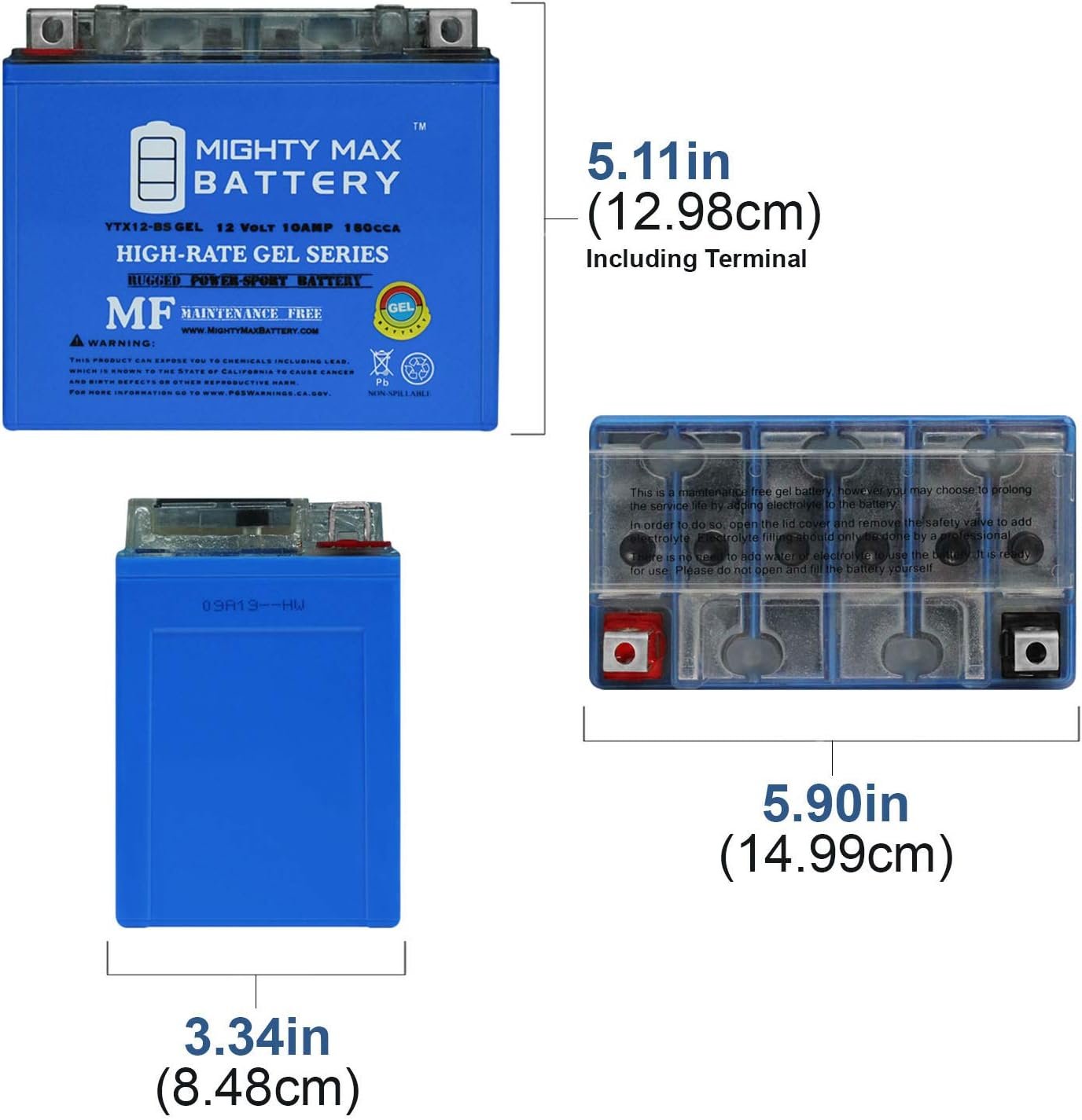 Mighty Max YTX12-BSGEL 12V 10 AH GEL 180 CCA Rechargeable Maintenance Free SLA AGM Battery - Image 4