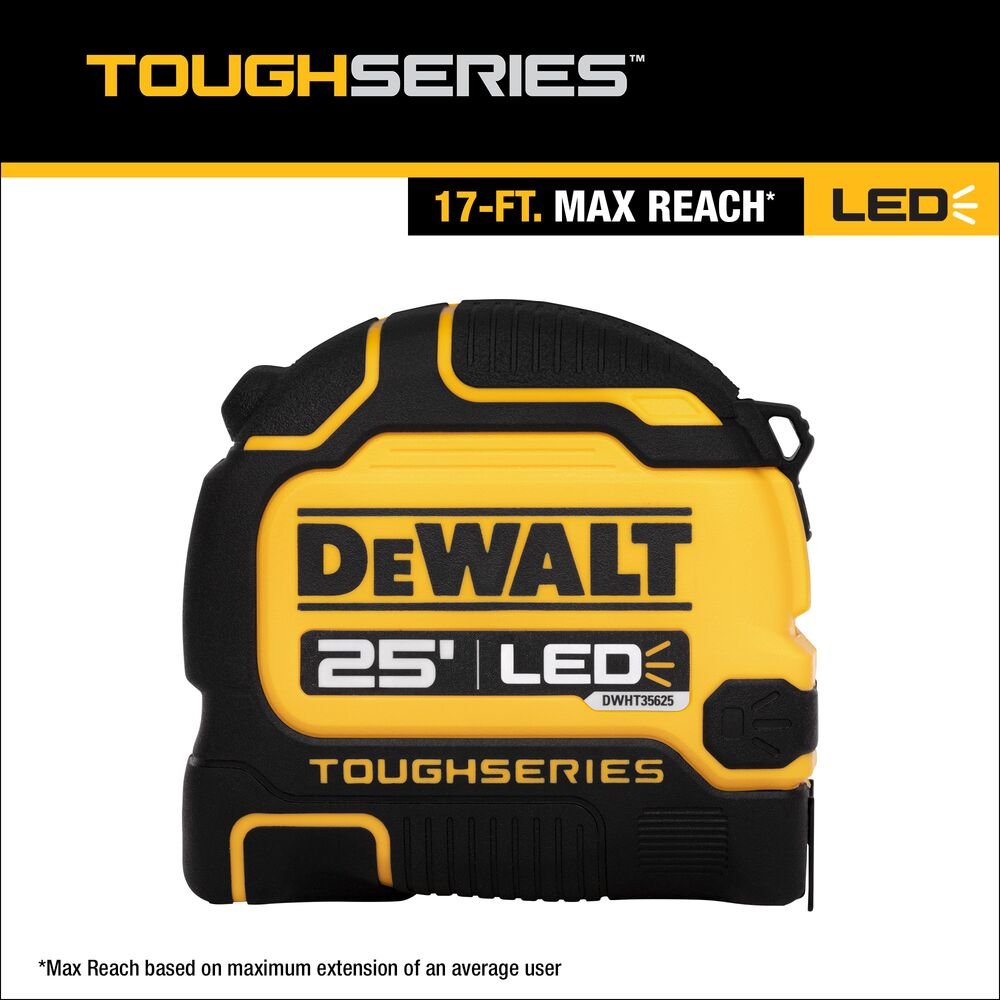 DeWALT DWHT35625S TOUGHSERIES 25' Lighted Tape Measure w/ USB Charging Cable - Image 2