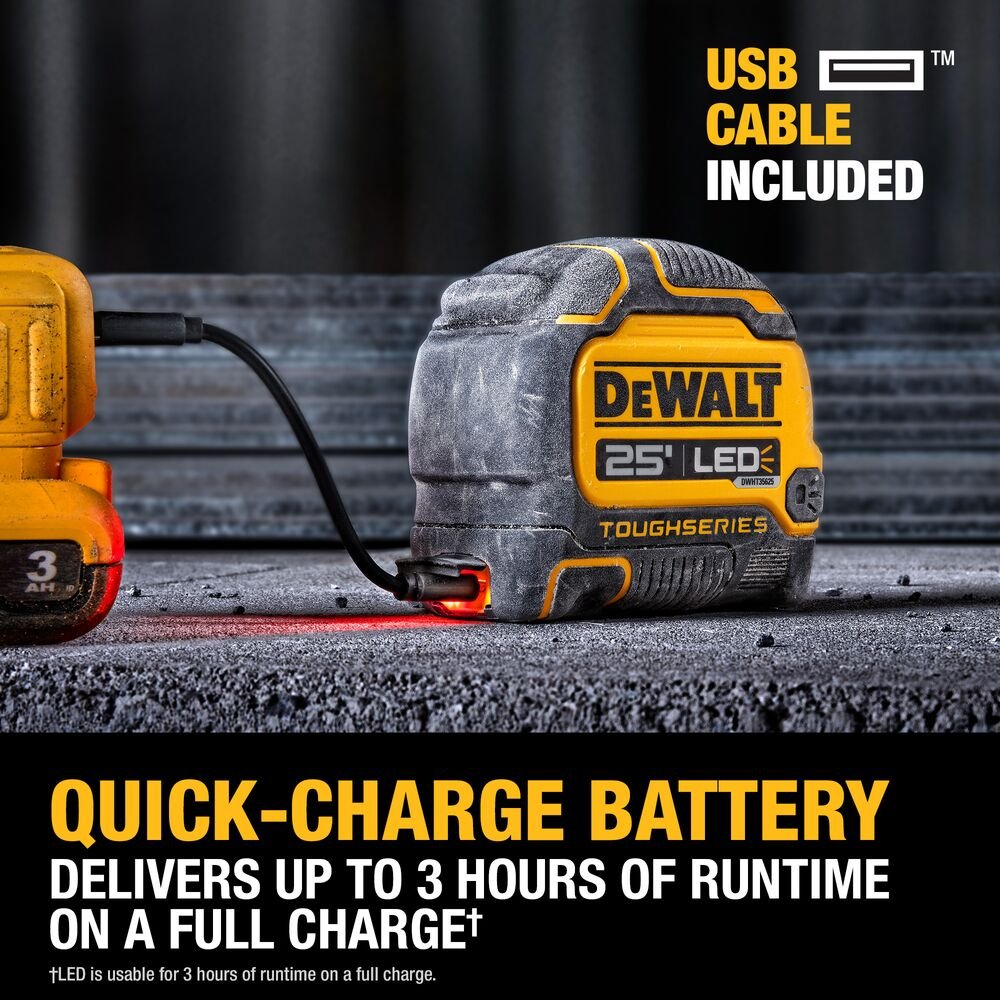 DeWALT DWHT35625S TOUGHSERIES 25' Lighted Tape Measure w/ USB Charging Cable - Image 5