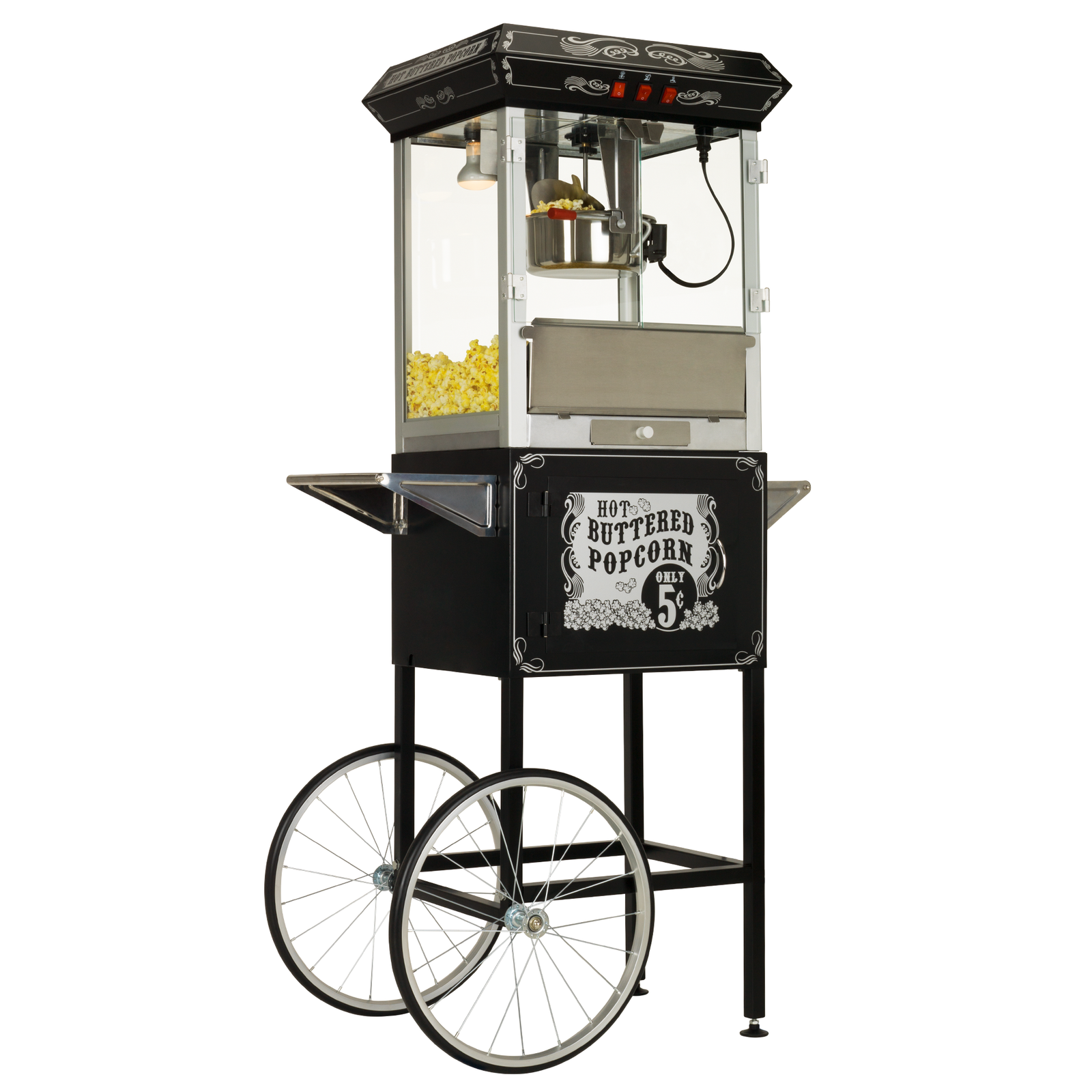 FunTime FT860CB 8oz Premium Black Popcorn Popper Machine Maker Cart Vintage