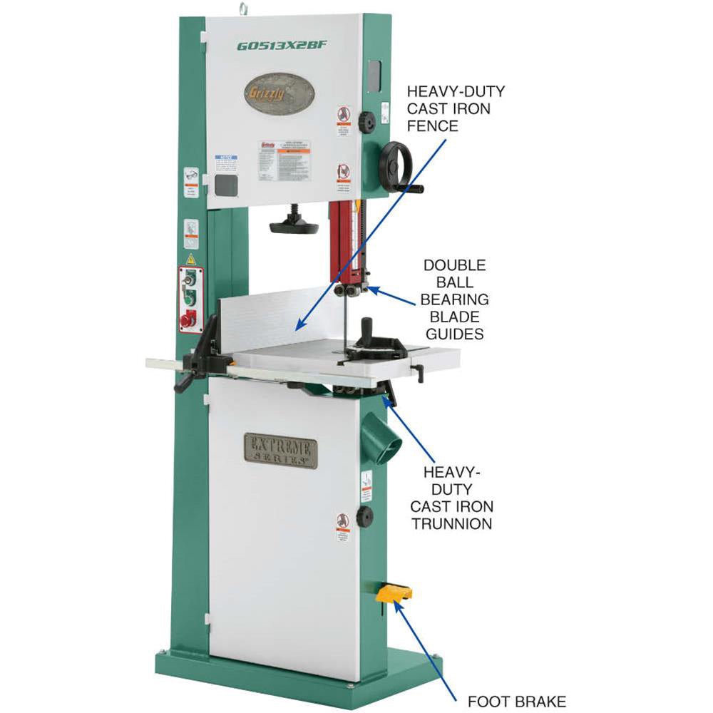 Grizzly G0513X2BF 220V 17 In 2 HP Extreme-Series Bandsaw with Cast-Iron Trunnion - Image 8