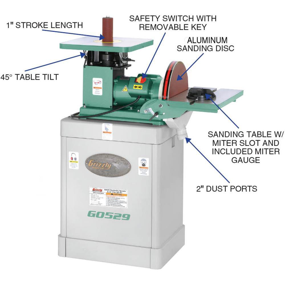 Grizzly G0529 110V Oscillating Spindle 12 Inch Disc Sander - Image 2