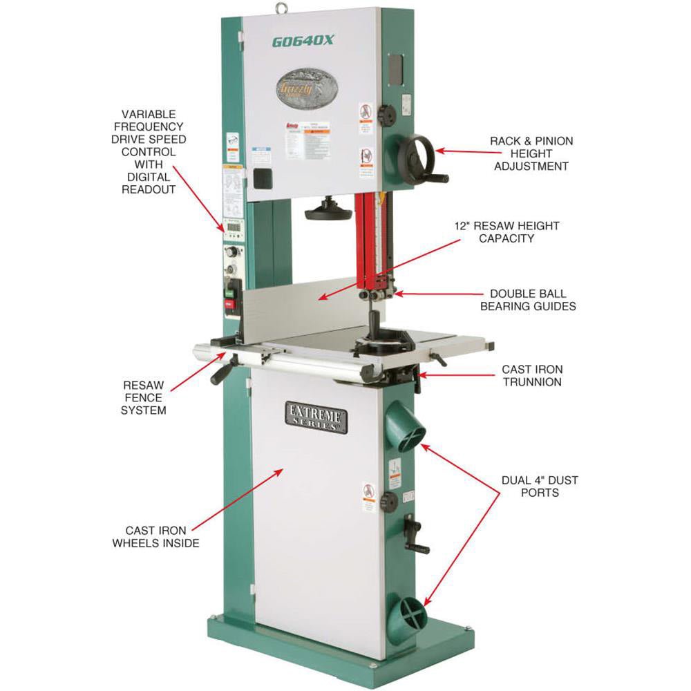 Grizzly G0640X 220V 17 Inch 2 HP Metal/Wood Bandsaw Inverter Motor - Image 3