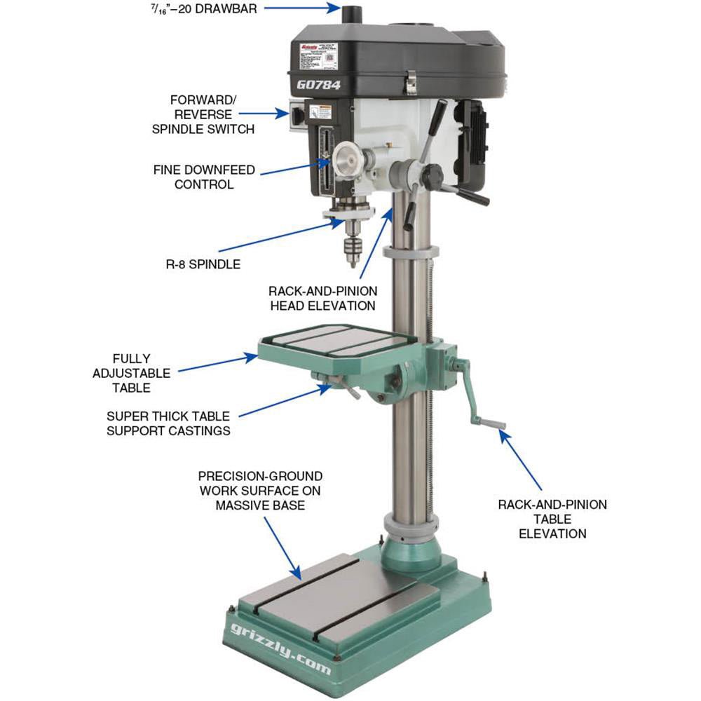 Grizzly G0784 220V 15 Inch Heavy-Duty Floor Drill Press - Image 3