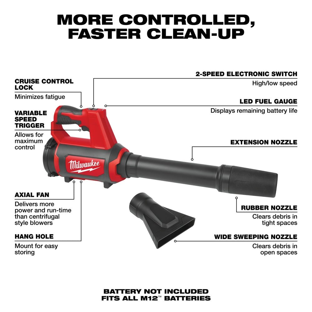 Milwaukee 0852-80 M12 Cordless Lithium-Ion Compact Spot Blower - Recon - Image 3