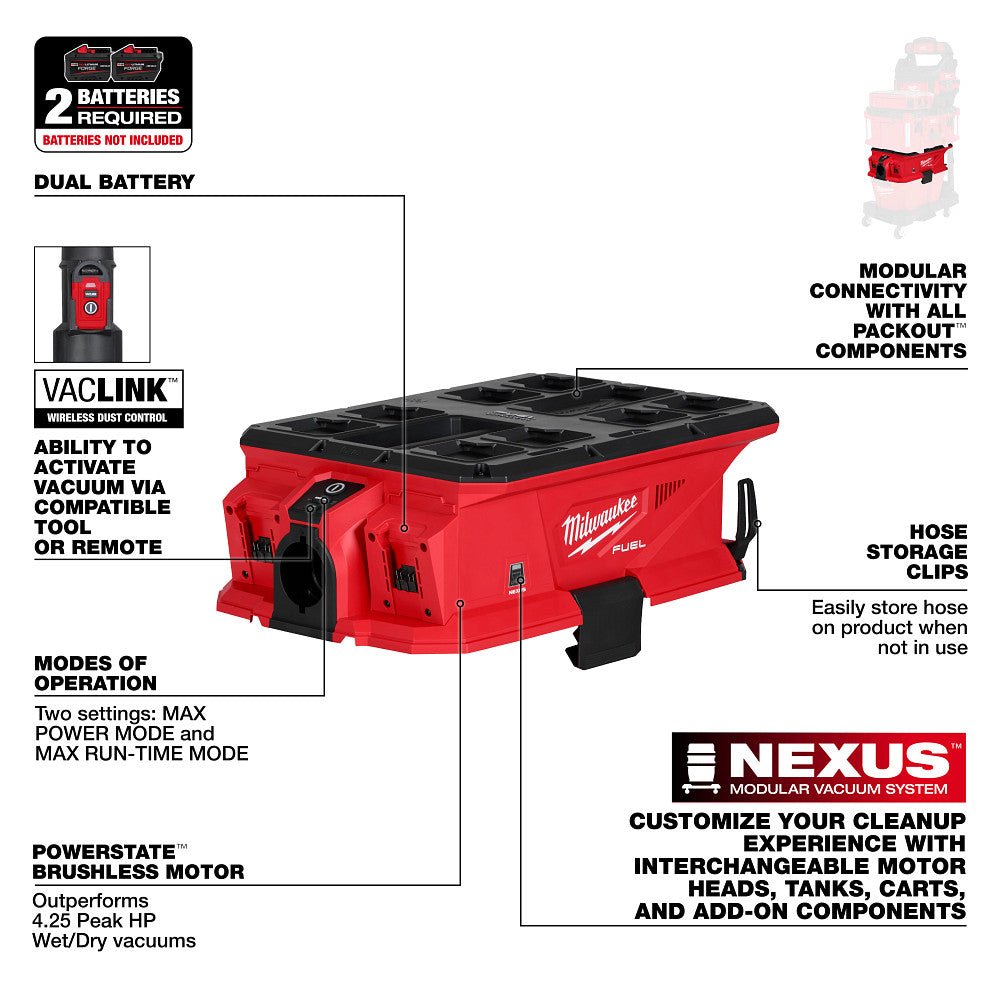 Milwaukee 0926-20 M18 FUEL 18V NEXUS Dual Battery Vacuum Motor Head - Bare Tool - Image 5
