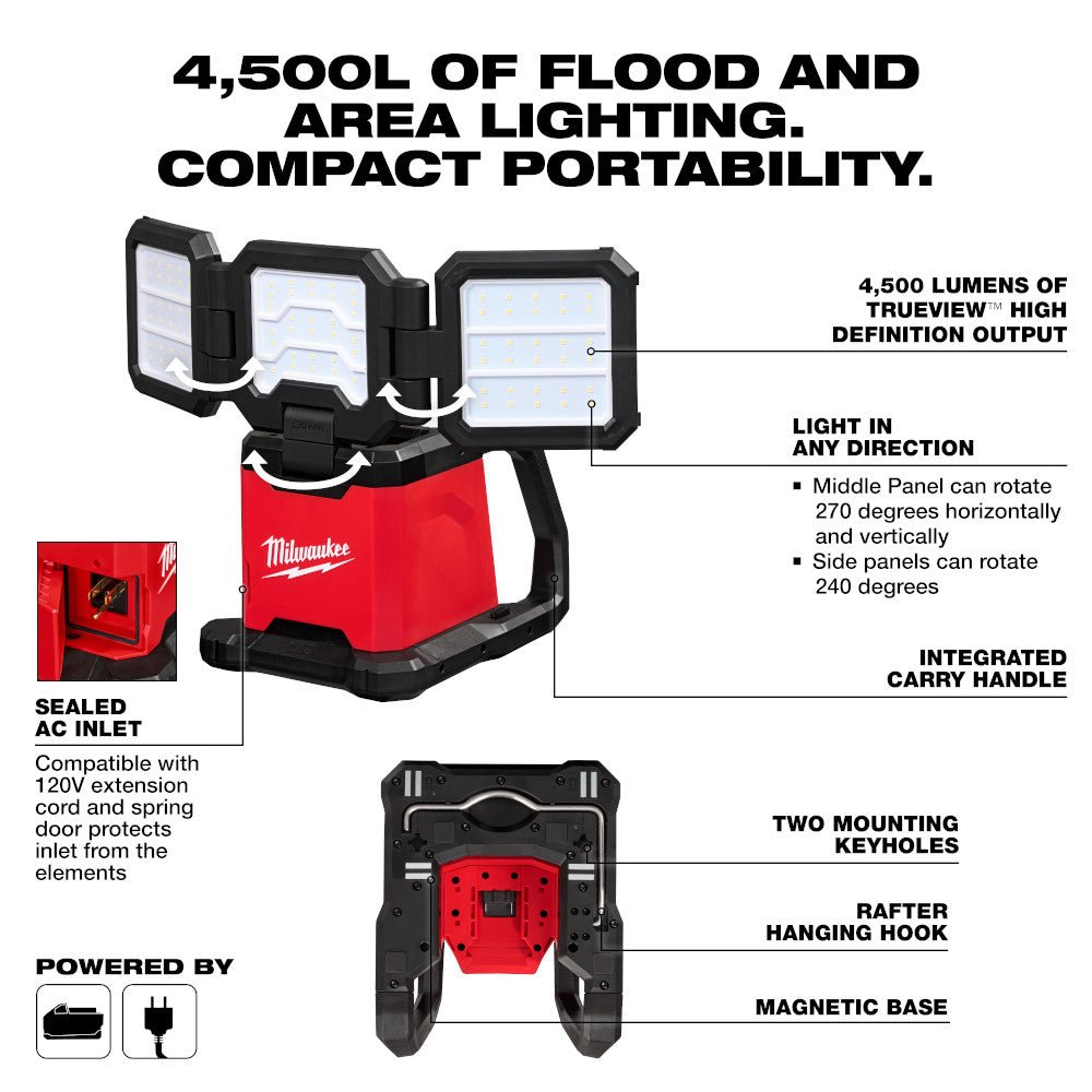 Milwaukee 2368-20SK M18 18V Dual Power Triple-Panel Light w/ 5AH Battery/Charger - Image 16