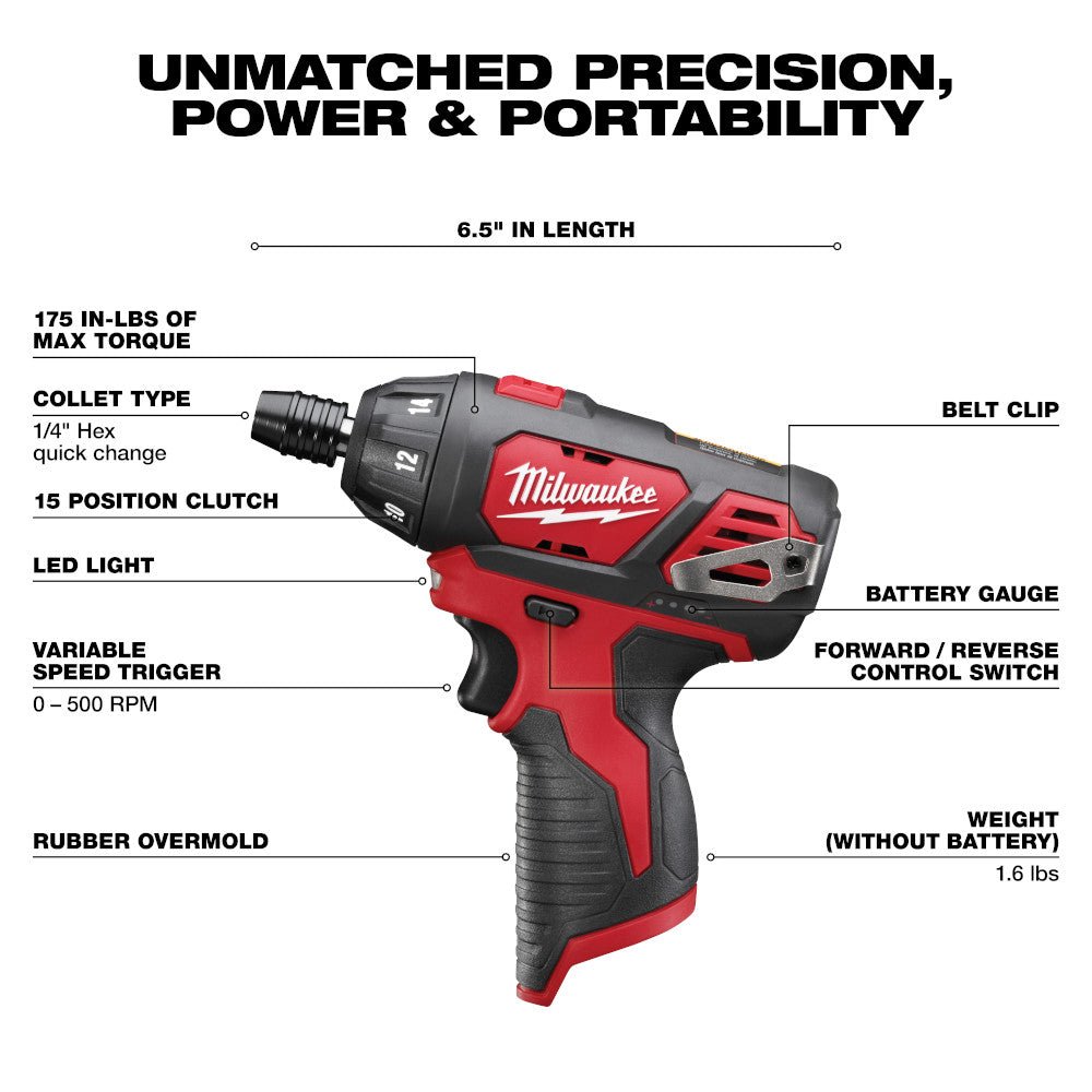 Milwaukee 2401-80 M12 12V Hex Screwdriver - Bare Tool - Reconditioned - Image 3