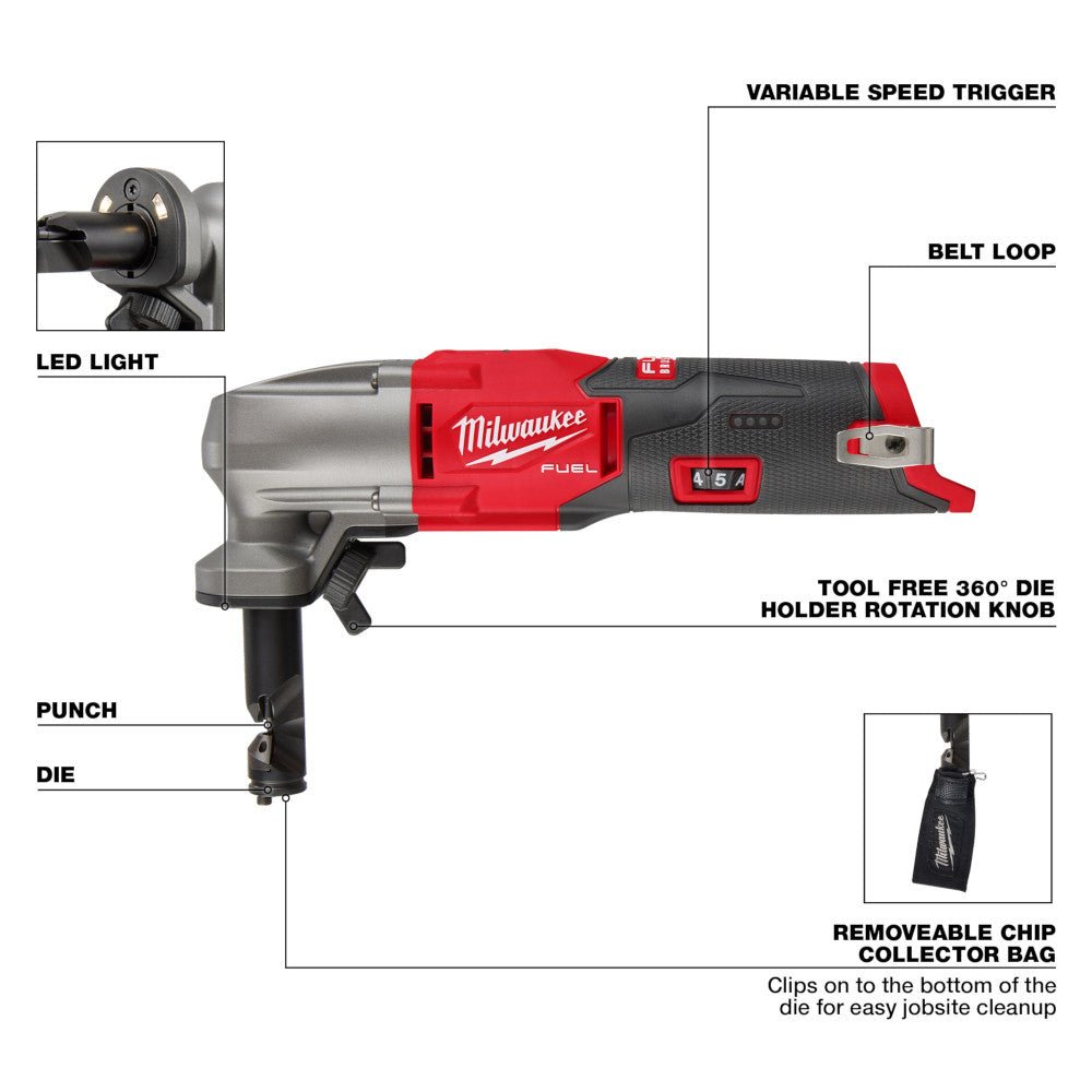Milwaukee 2476-20PD M12 FUEL 12V 16 Gauge Variable Speed Nibbler w/Punch/Die Set - Image 4