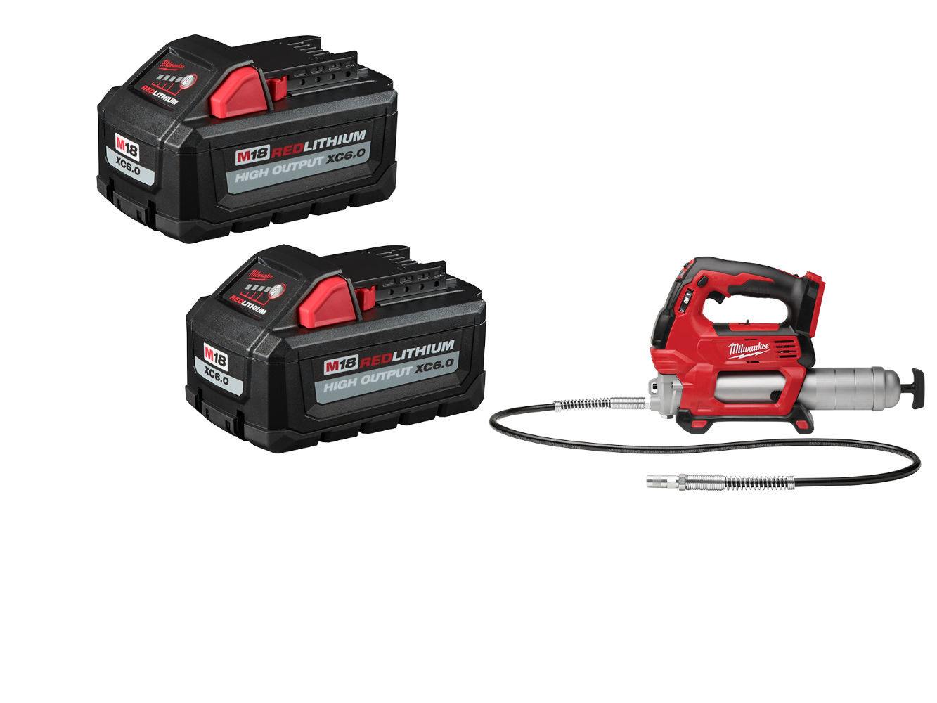 Milwaukee M18 Grease Gun w/ REDLITHIUM HIGH OUTPUT XC6.0 Battery - 2 PK