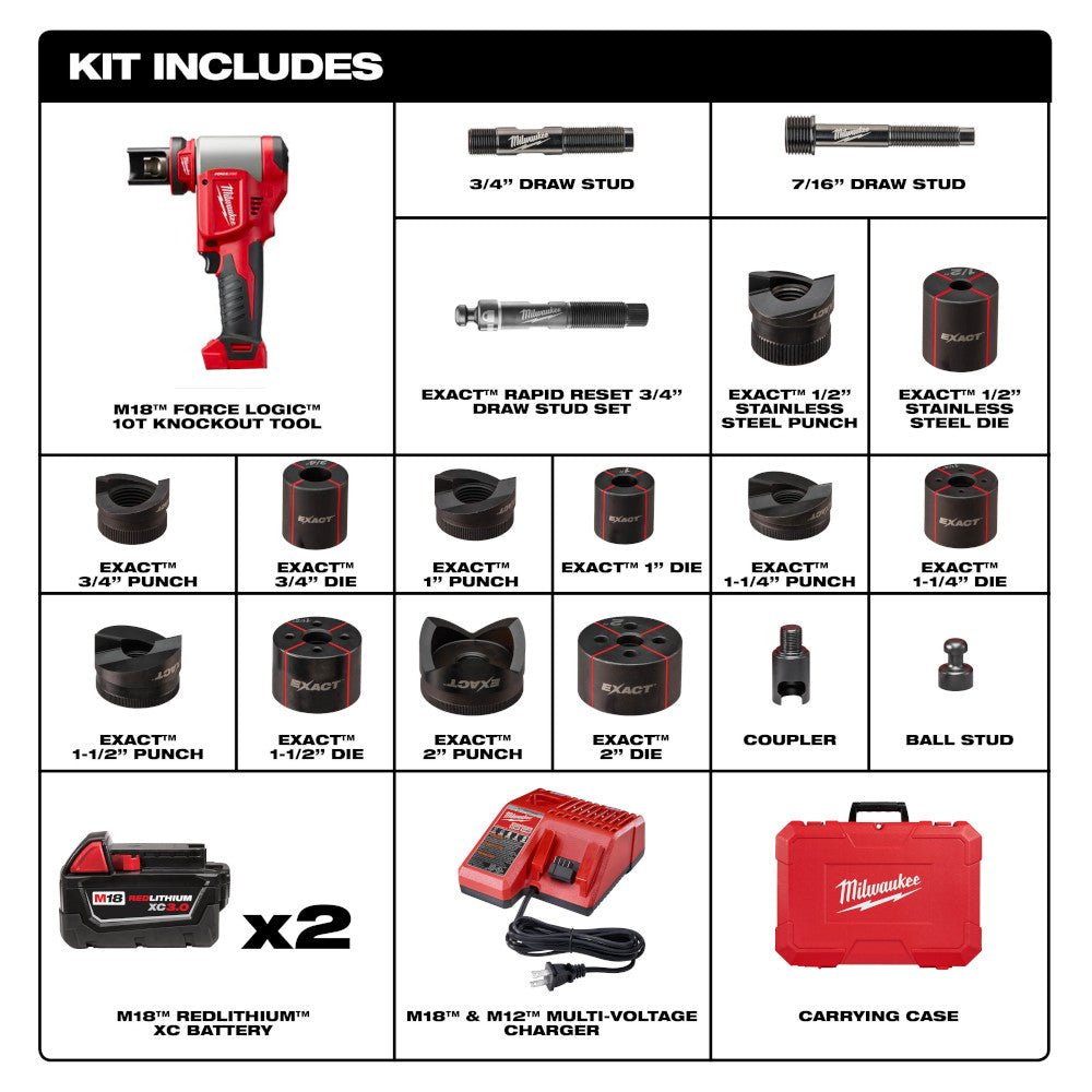 Milwaukee 2676-22 M18 18V FORCE LOGIC 10T Knockout Tool Kit w/ 1/2" -2" Capacity - Image 2