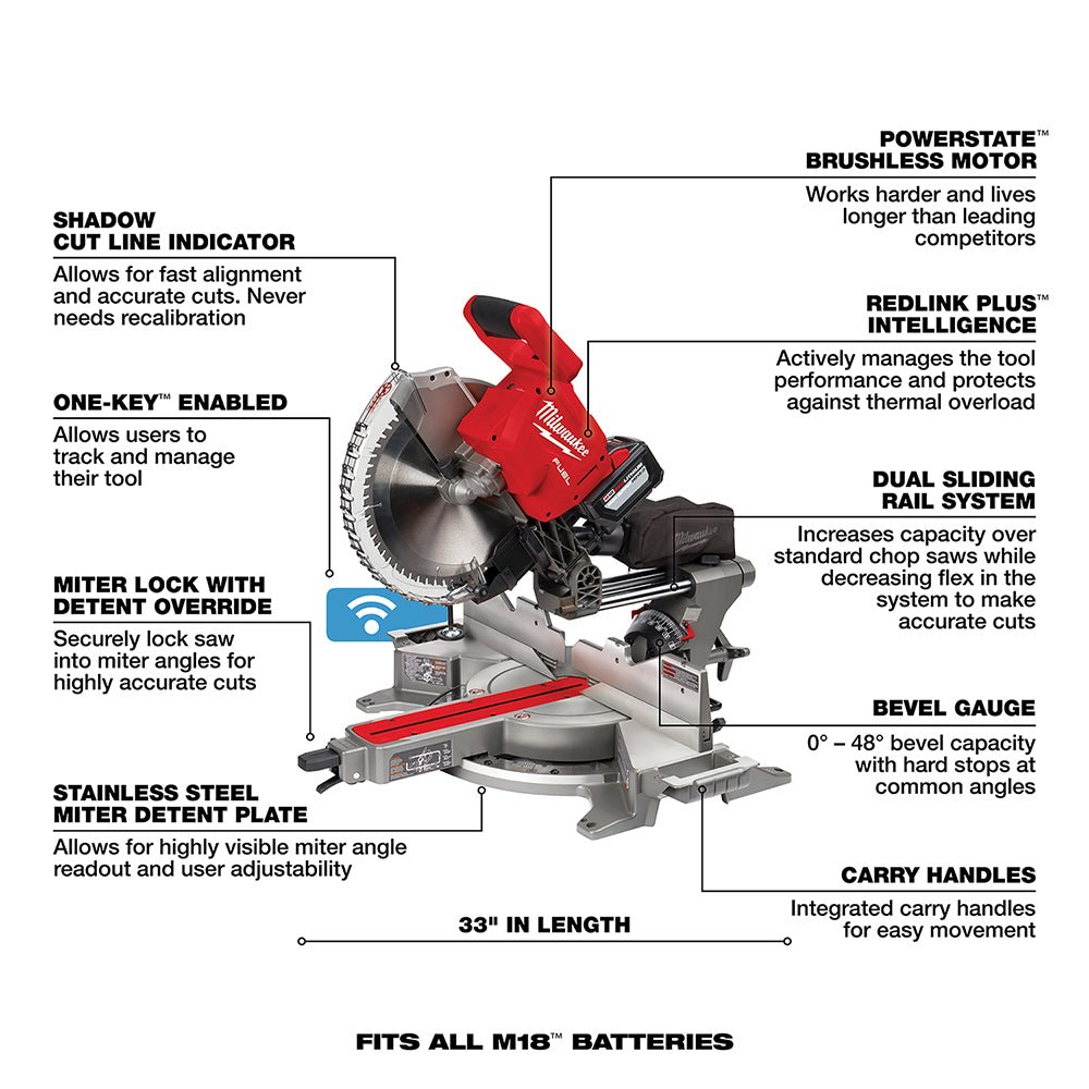 Milwaukee 2739-21HD M18 FUEL 18V 12" Cordless Miter Saw w/ Stand - Image 8