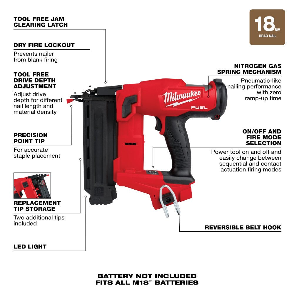 Milwaukee 2746-20x2 M18 FUEL 18 Gauge Brad Nailer Bundle with 2AH Battery - Image 3