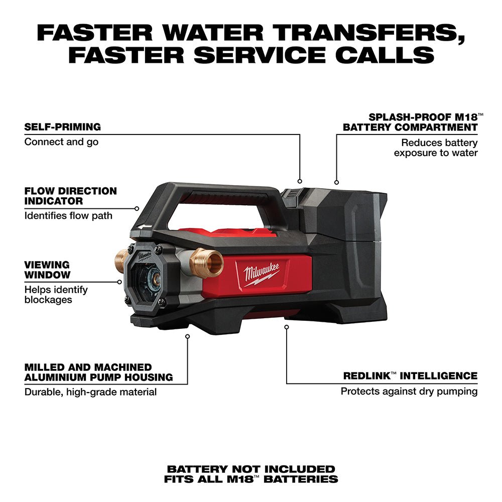 Milwaukee 2771-20 M18 18V Cordless Li-Ion Water Transfer Pump - Bare Tool - Image 2