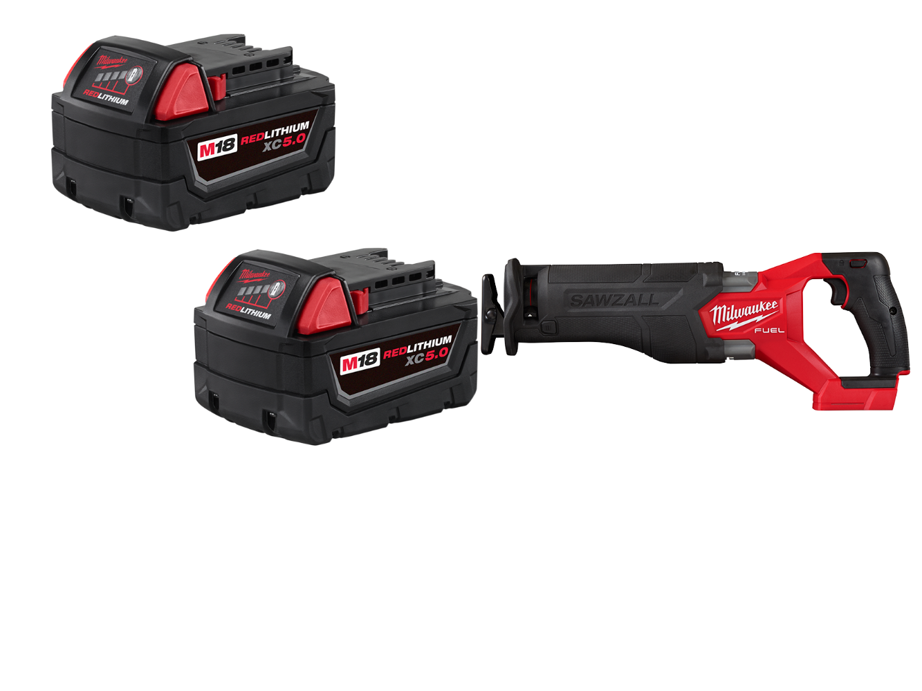 Milwaukee 2821-20B5 M18 FUEL 18V SAWZALL Reciprocating Saw w/ 2 - 5AH Batteries