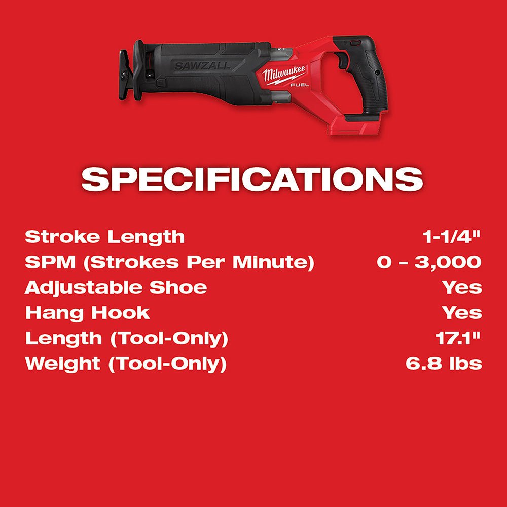 Milwaukee 2821-20B5 M18 FUEL 18V SAWZALL Reciprocating Saw w/ 2 - 5AH Batteries - Image 8