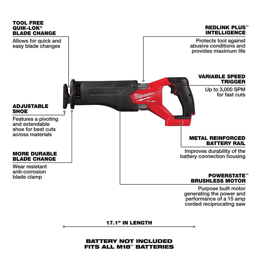 Milwaukee 2821-20X5 M18 FUEL 18V SAWZALL Recip Saw w/ 5Ah Battery - Image 10