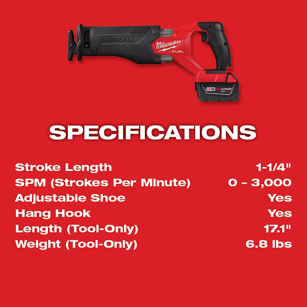Milwaukee 2821-21x8S M18 FUEL SAWZALL Recip Saw Bundle Kit w/ 1 Battery XC5.0 - Image 9