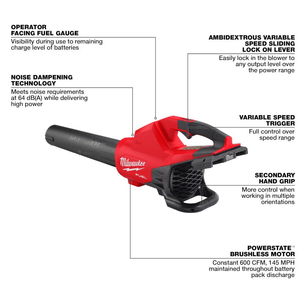 Milwaukee 2824-20 M18 FUEL 18V 600 CFM Cordless Brushless Dual Battery Blower - Image 3