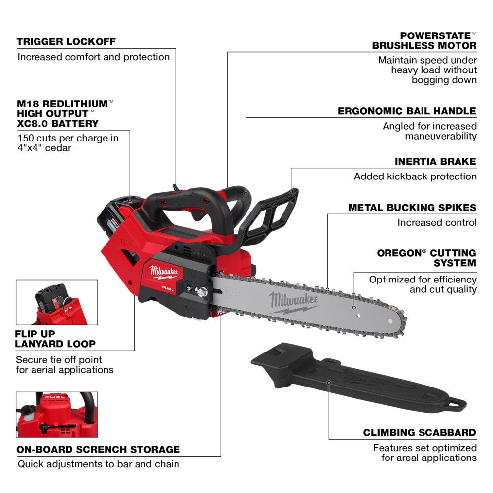 Milwaukee 2826-21T M18 FUEL 18V 14" Cordless Top Handle Chainsaw Kit - Image 4
