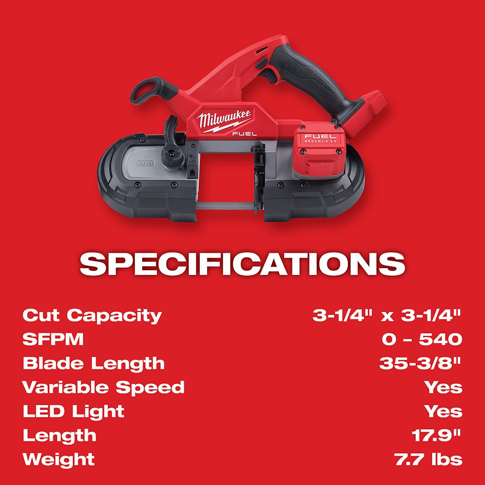 Milwaukee 2829-20ETM M18 FUEL Compact Bandsaw and 3PK 8/10TPI Blades - Image 7