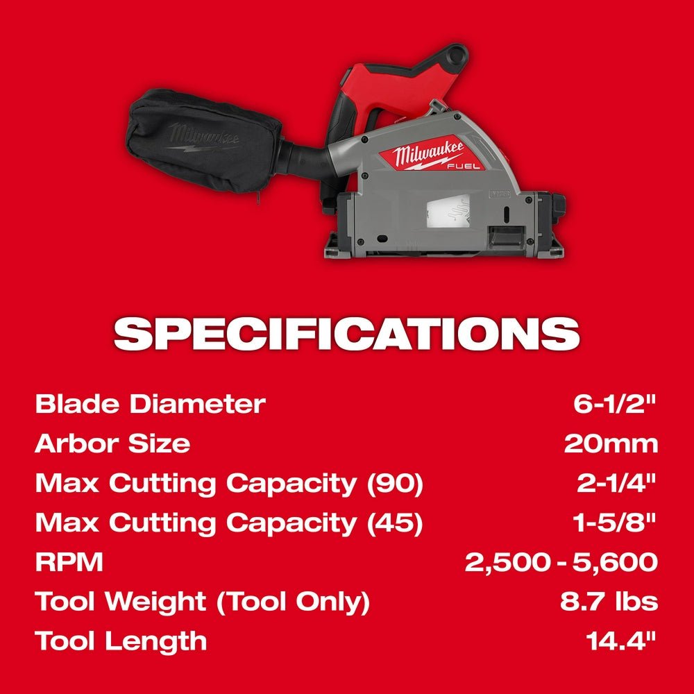 Milwaukee 2831-20x6 M18 FUEL 6-1/2" Plunge Track Saw w/ Extra 6Ah Battery - Image 7