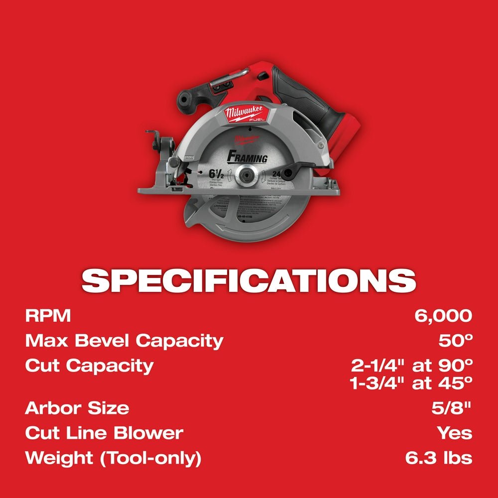 Milwaukee 2833-20x6 M18 FUEL 6-1/2" Circular Saw w/ Extra 6Ah Battery - Image 7