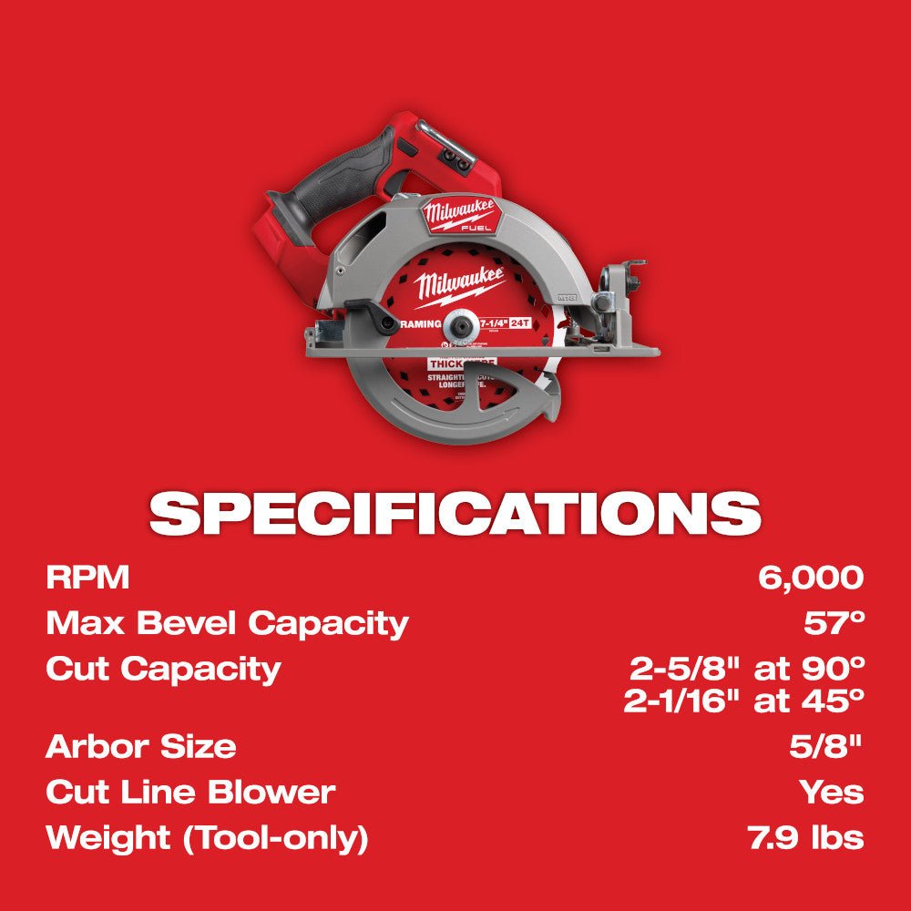 Milwaukee 2834-20B8F M18 FUEL 18V 7-1/4" Circular Saw w/ 8AH Forge Battery - Image 9