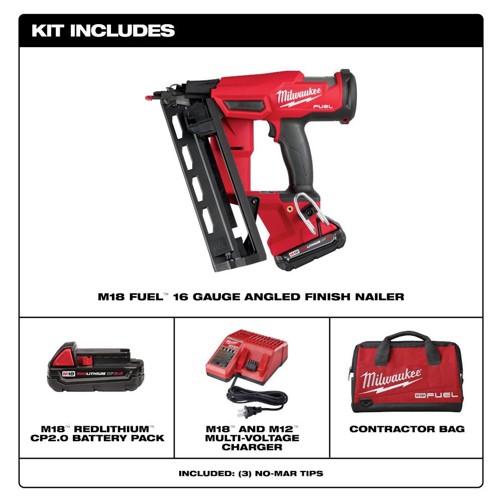 Milwaukee 2841-21CT M18 FUEL 18V 16 Guage Cordless Angled Finish Nailer Kit - Image 3