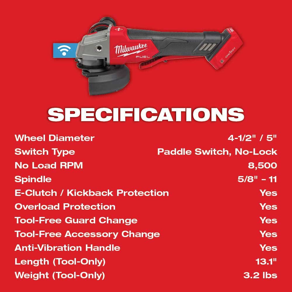 Milwaukee 2882-20VR M18 FUEL Paddle Braking Sag and 2888-20 Grinder - Image 3