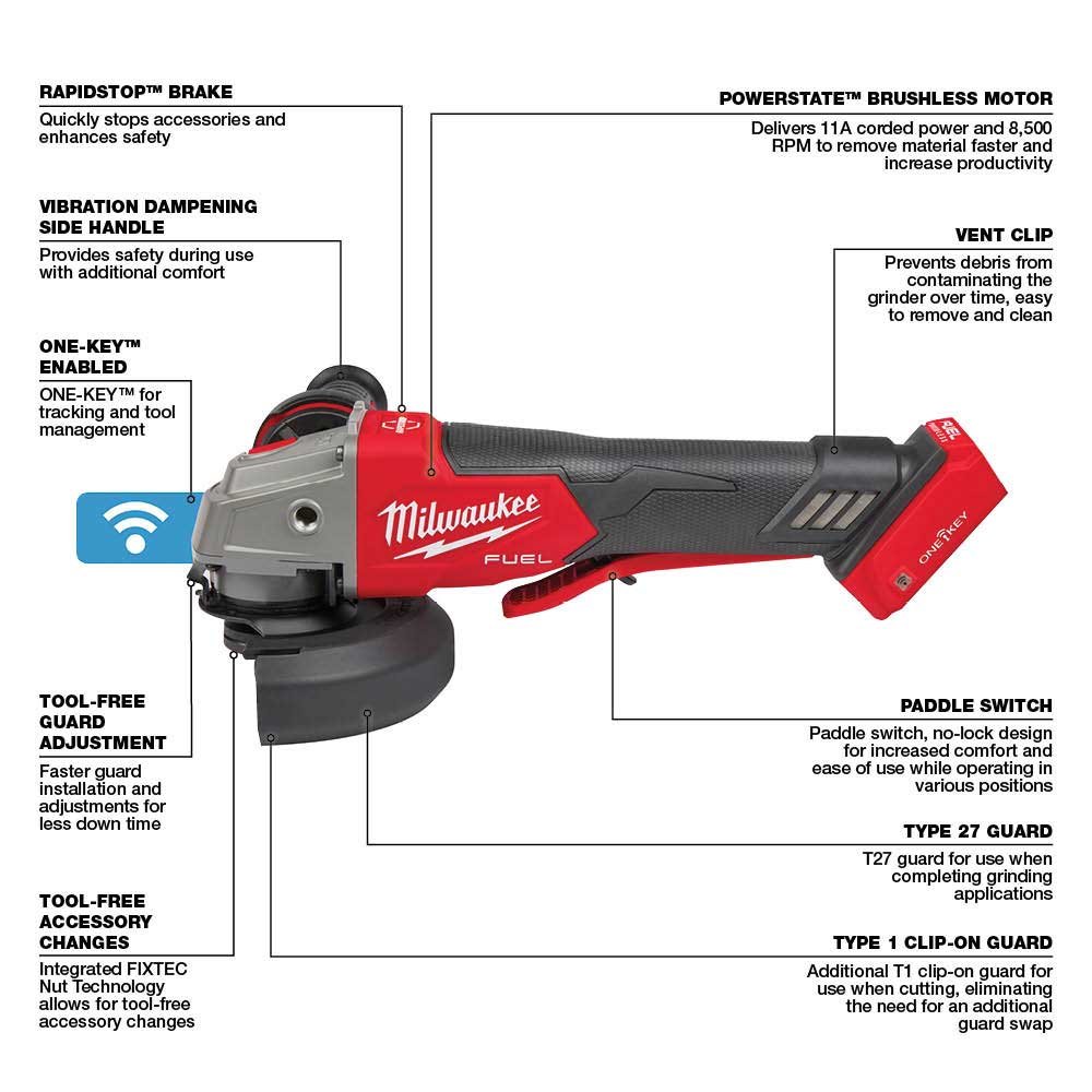 Milwaukee 2882-20VR M18 FUEL Paddle Braking Sag and 2888-20 Grinder - Image 7