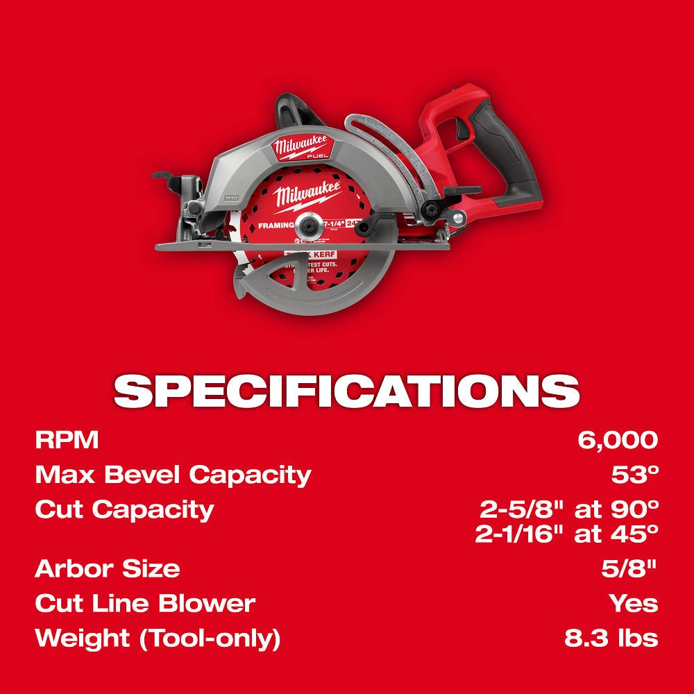 Milwaukee 2930-20 M18 FUEL 18V 7-1/4" Rear Handle Circular Saw - Bare Tool - Image 7