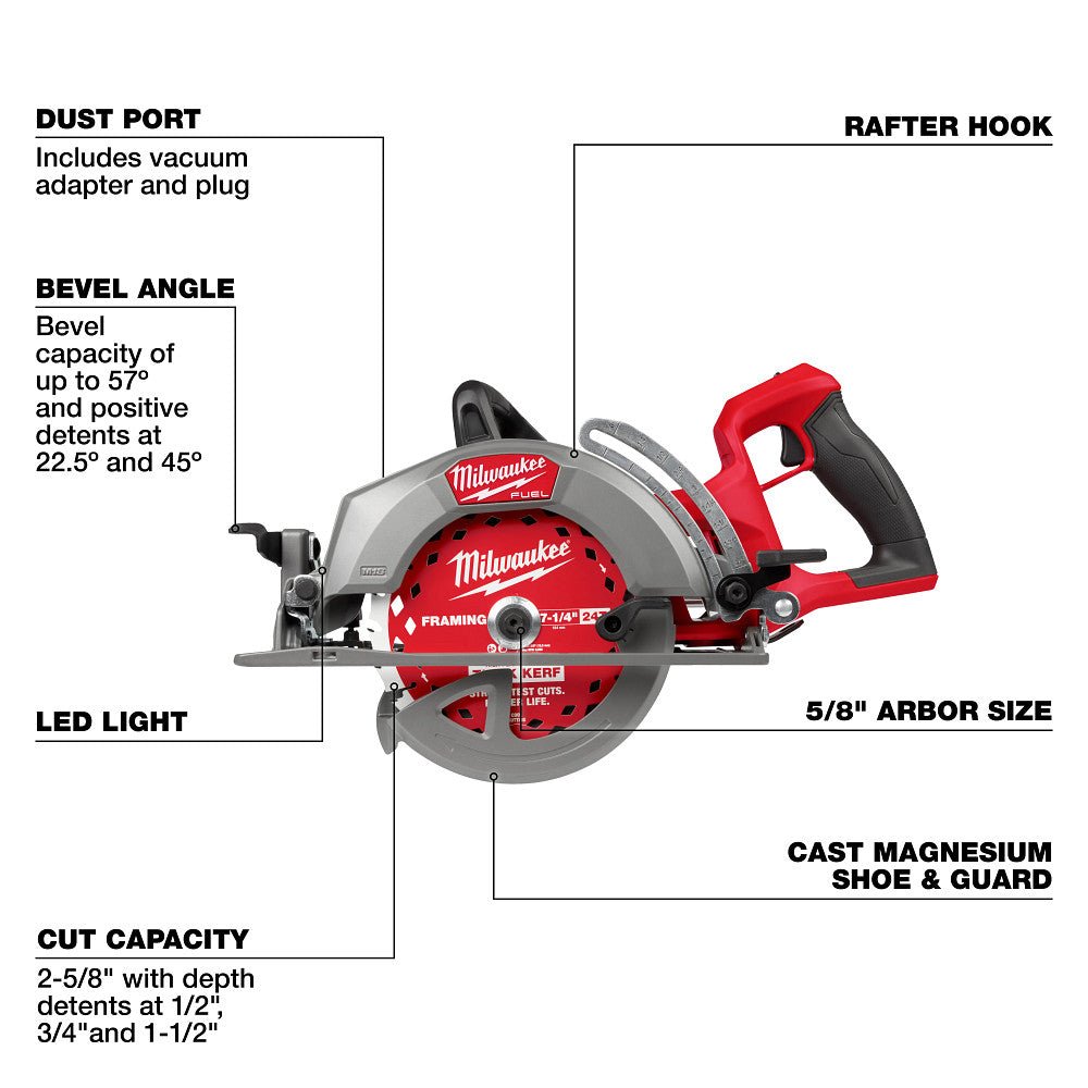 Milwaukee 2930-20 M18 FUEL 18V 7-1/4" Rear Handle Circular Saw - Bare Tool - Image 9