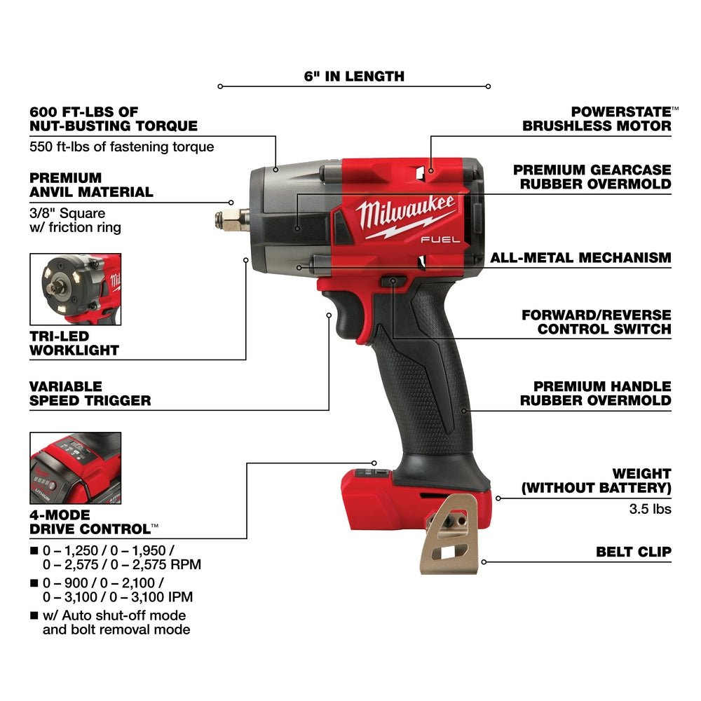 Milwaukee 2960-20GR2 M18 FUEL 18V 3/8" Li-Ion Impact Wrench w/ 4-1/2"-5" Grinder - Image 4