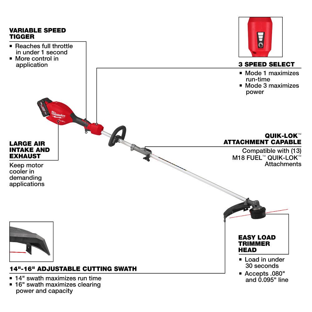 Milwaukee 3016-21STH M18 18V Cordless String Trimmer w/ Hedge Attachment - Image 7