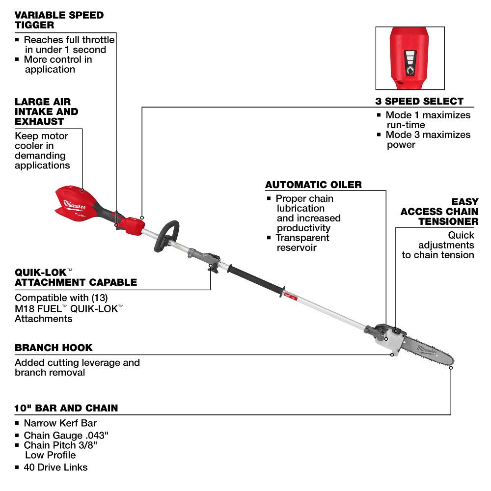 Milwaukee 3016-80PS M18 FUEL 18V Pole Saw QUIK-LOK - Recon - Image 19