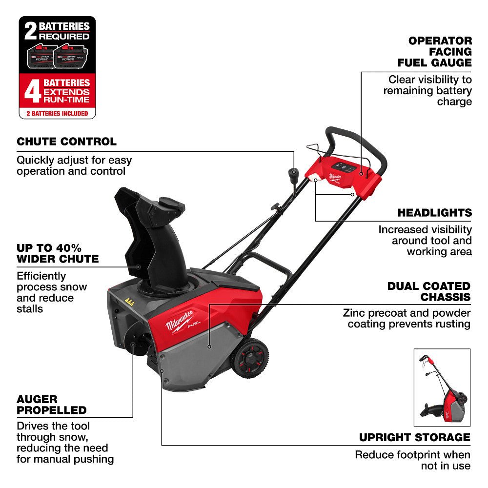 Milwaukee 3036-22HD M18 FUEL 18V 21" Auger Dual Battery Snow Blower Kit - Image 7