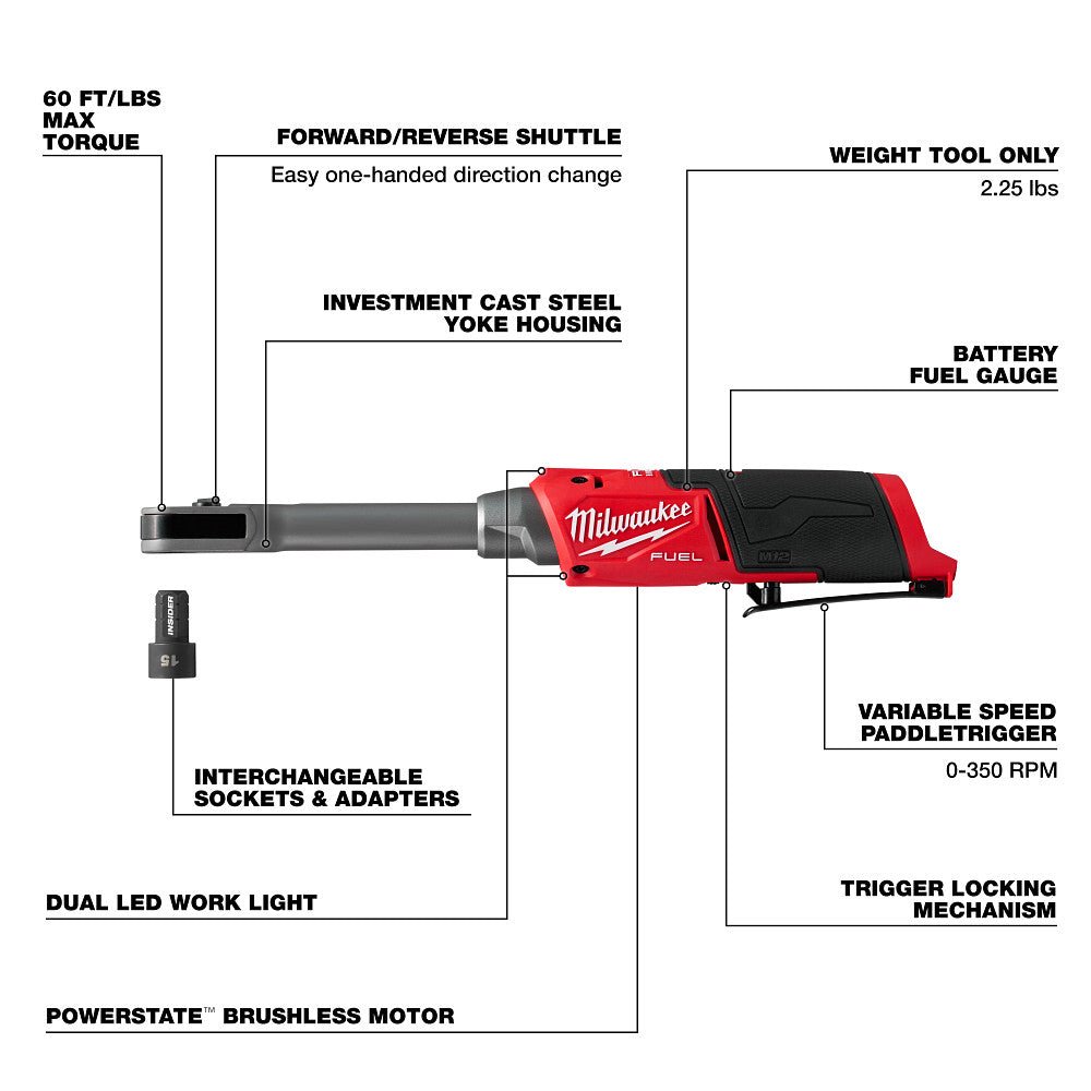 Milwaukee 3050-20X5 M12 FUEL INSIDER 12V Cordless Box Ratchet w/ 5AH Battery - Image 21