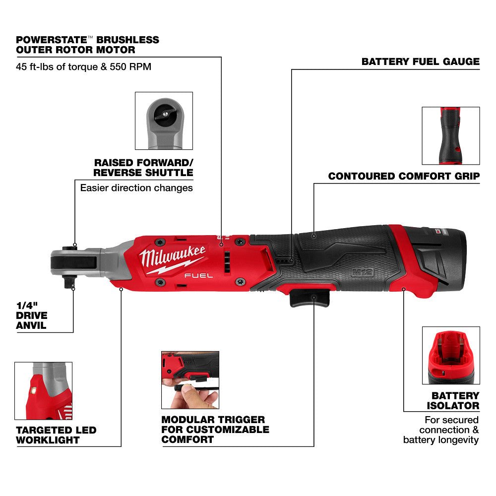Milwaukee 3052-21 M12 FUEL 12V 1/4" Cordless Li-Ion Ratchet Kit - Image 3