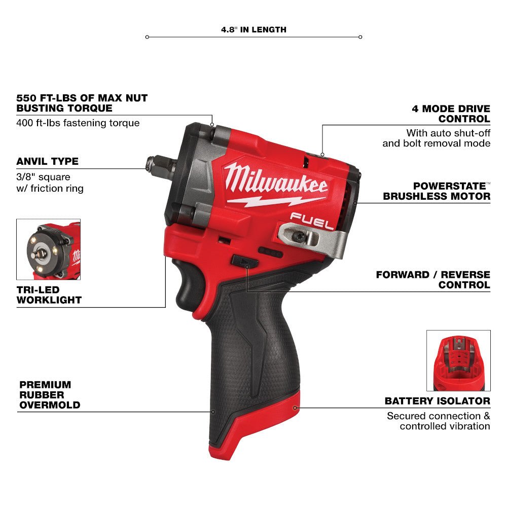 Milwaukee 3424-23 M12 FUEL 12V Lithium-Ion Cordless 3-Tool Combo Kit - Image 8
