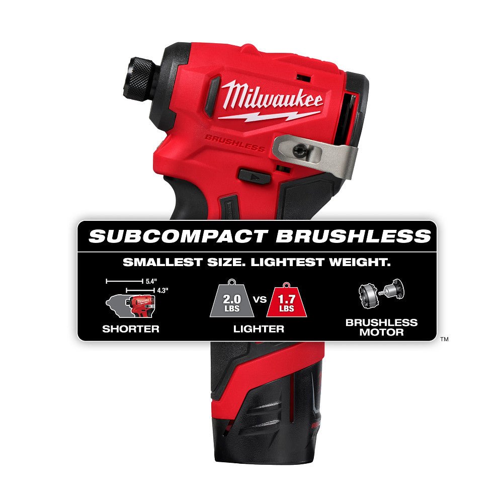 Milwaukee 3450-22 M12 12V 1/4" Subcompact Brushless Hex Impact Driver Kit - Image 2