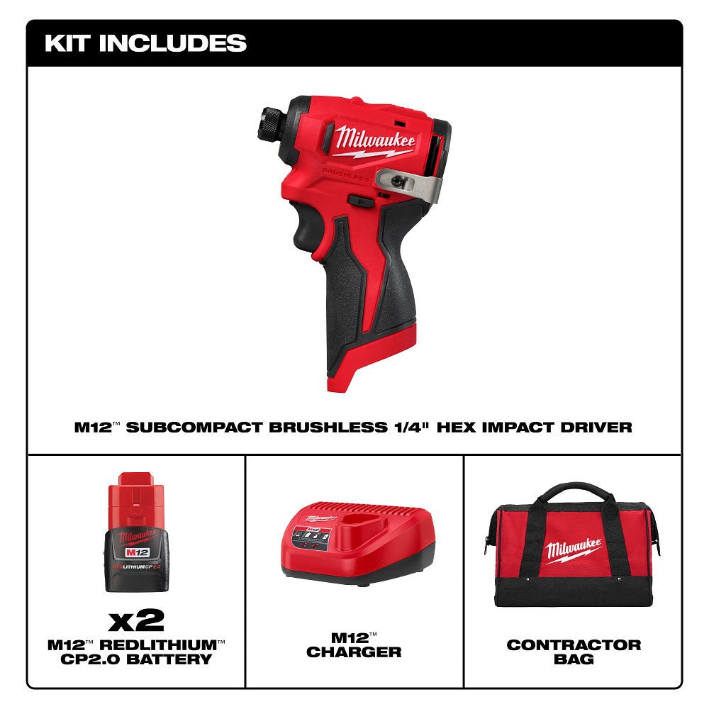 Milwaukee 3450-22 M12 12V 1/4" Subcompact Brushless Hex Impact Driver Kit - Image 3