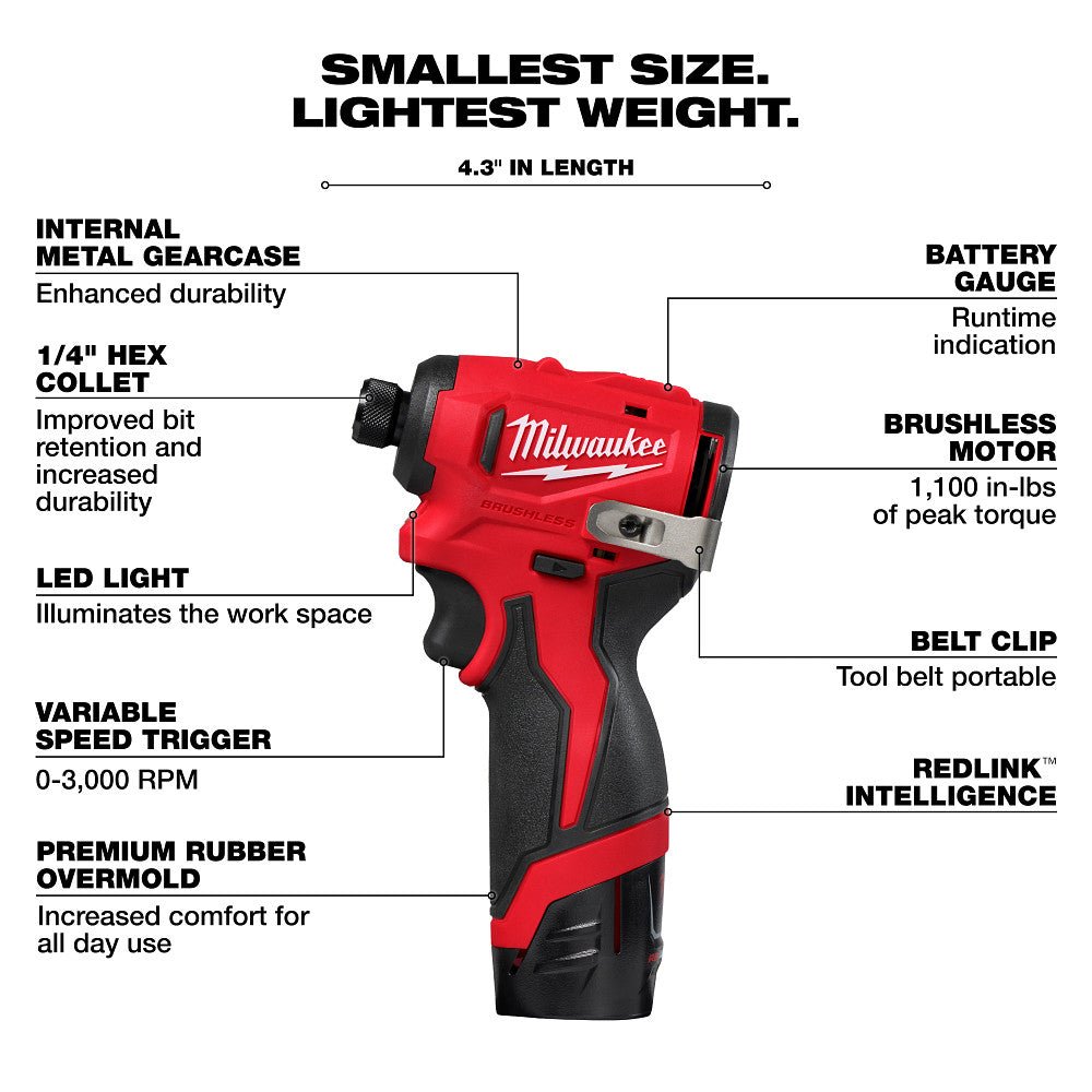 Milwaukee 3450-22 M12 12V 1/4" Subcompact Brushless Hex Impact Driver Kit - Image 4