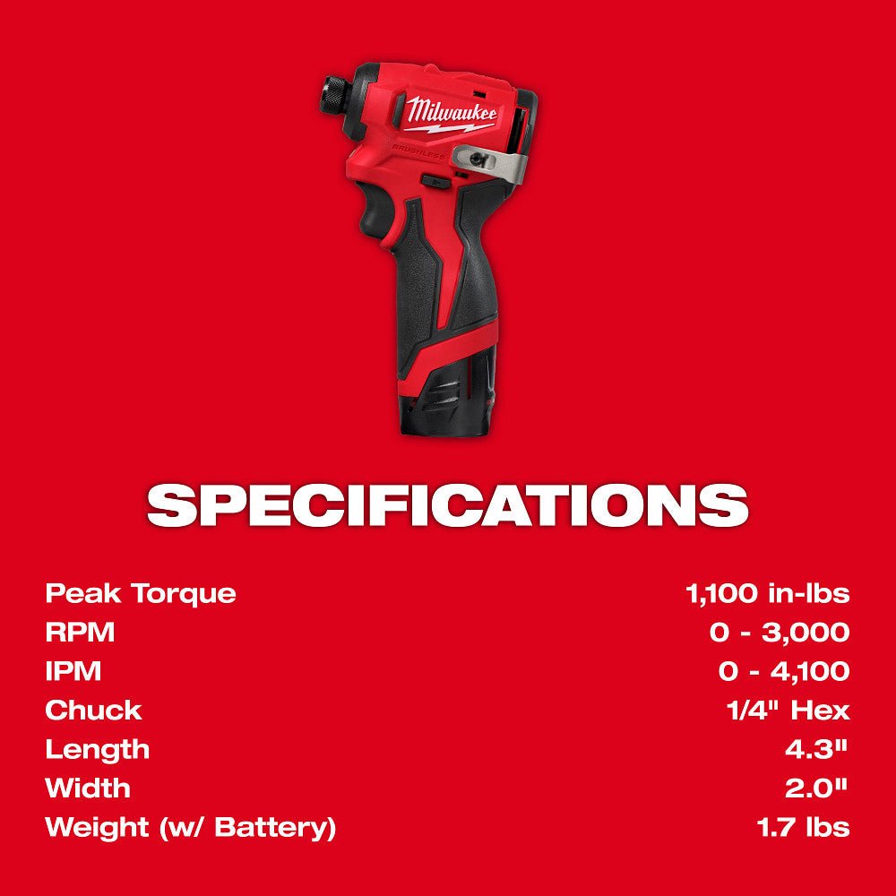Milwaukee 3450-22 M12 12V 1/4" Subcompact Brushless Hex Impact Driver Kit - Image 5