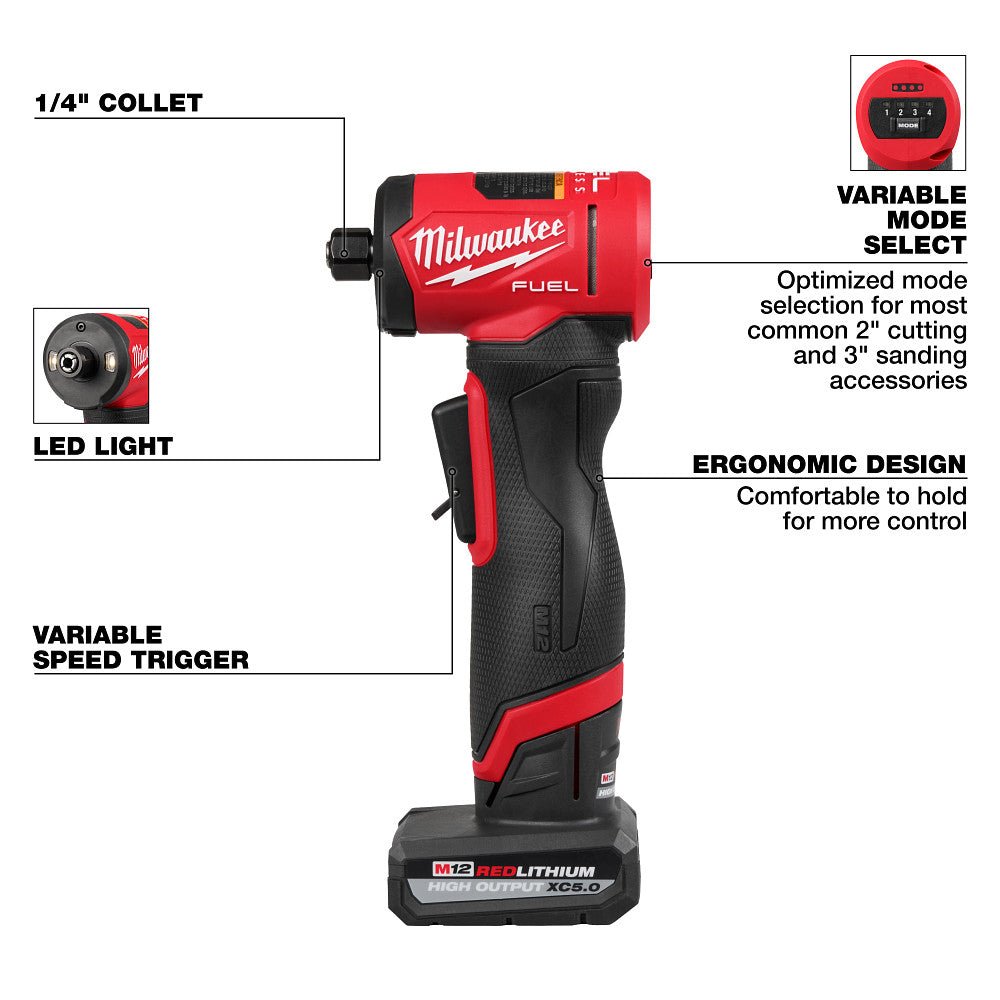 Milwaukee 3485-22B4W M12 FUEL 12V Right Angle Die Grinder Kit w/ 4AH Battery - Image 3
