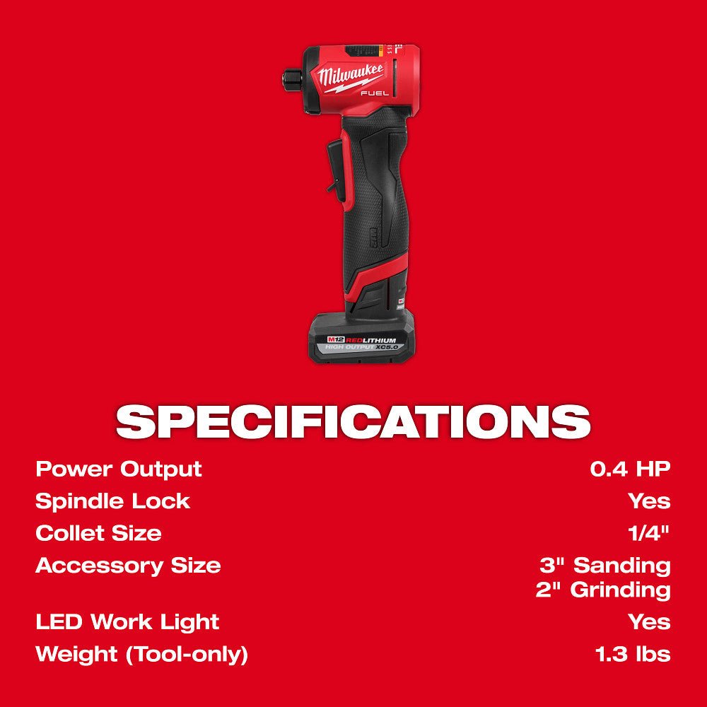 Milwaukee 3485-22B4W M12 FUEL 12V Right Angle Die Grinder Kit w/ 4AH Battery - Image 7