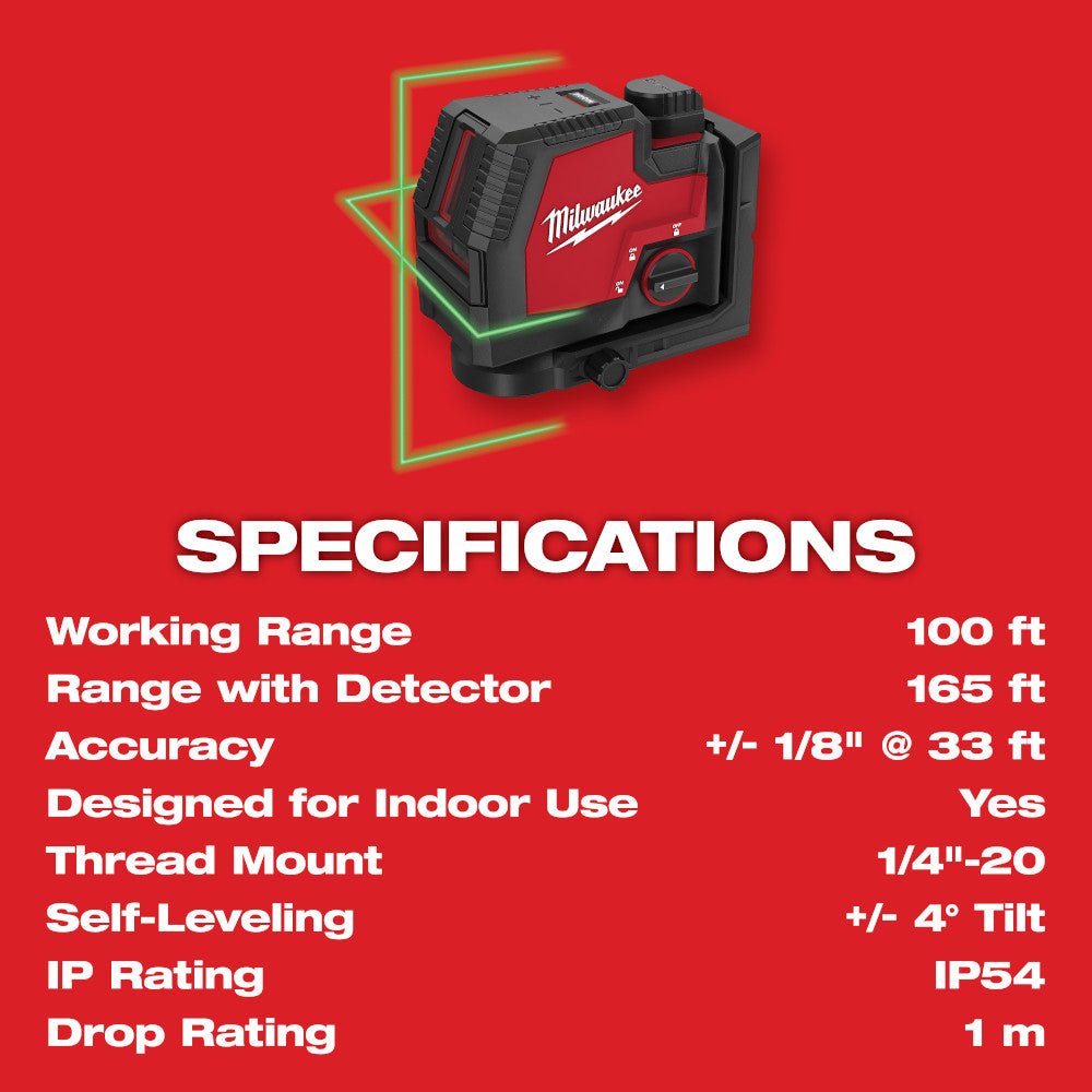 Milwaukee 3521-21TP USB Rechargeable Green Cross Line Laser w/ Tri-pod - Image 11
